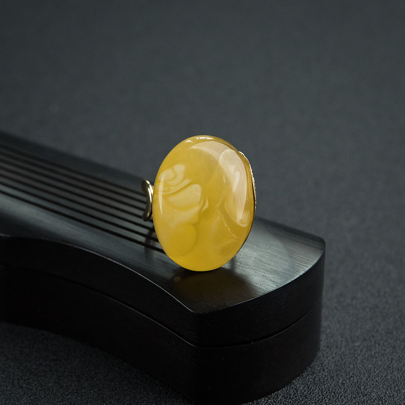 波罗的海天然银镶白花蜜蜡戒指 - 红掌柜