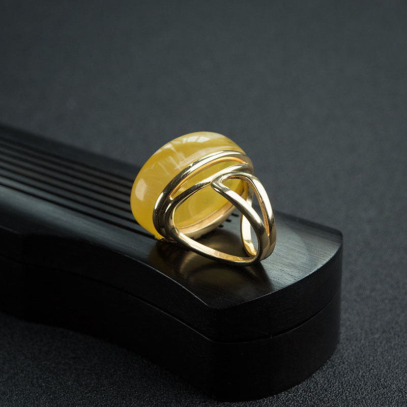 波罗的海银镶白花蜜蜡戒指 - 红掌柜