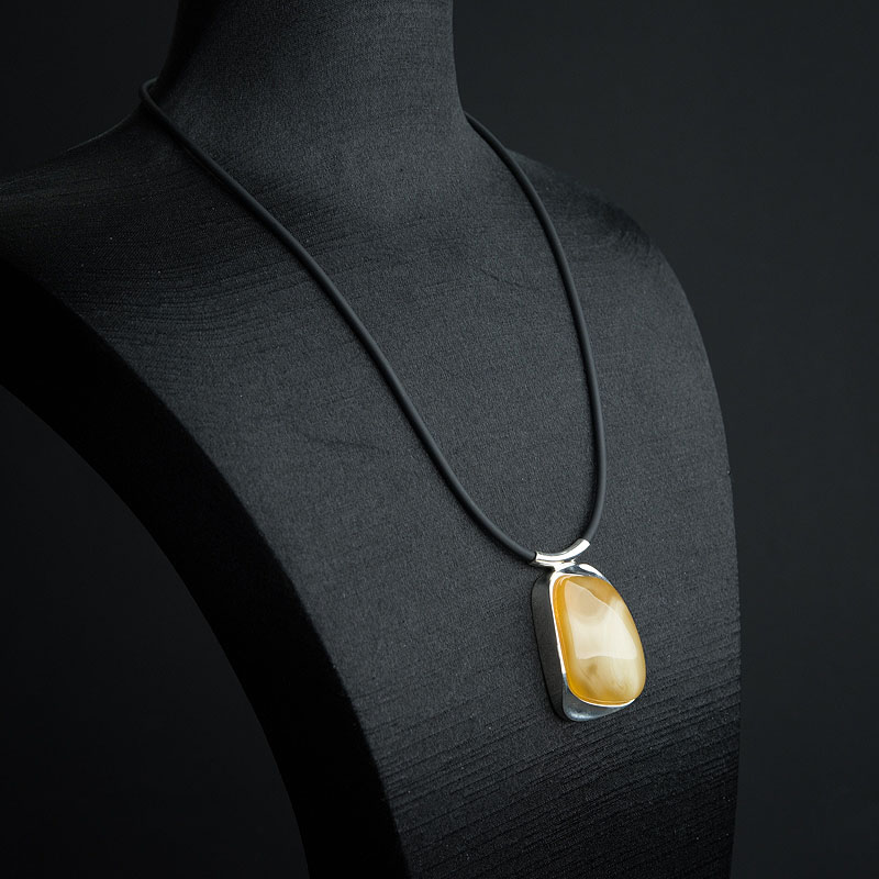 天然银镶带皮白花蜜蜡项链 - 红掌柜