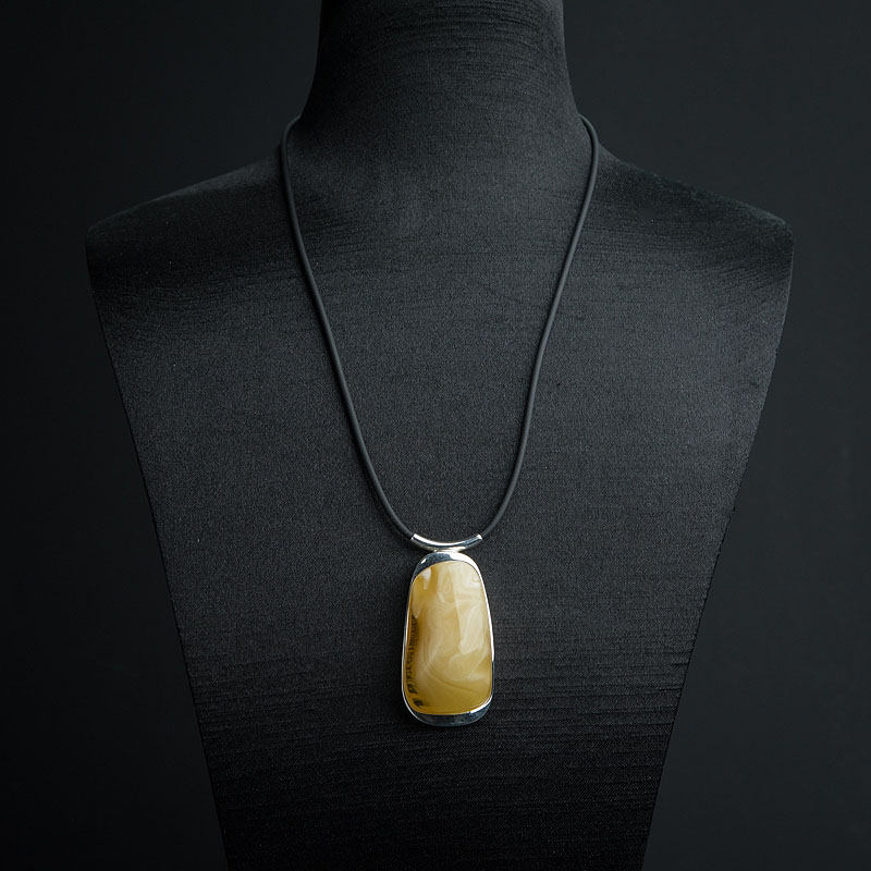 波罗的海天然银镶带皮白花蜜蜡项链 - 红掌柜