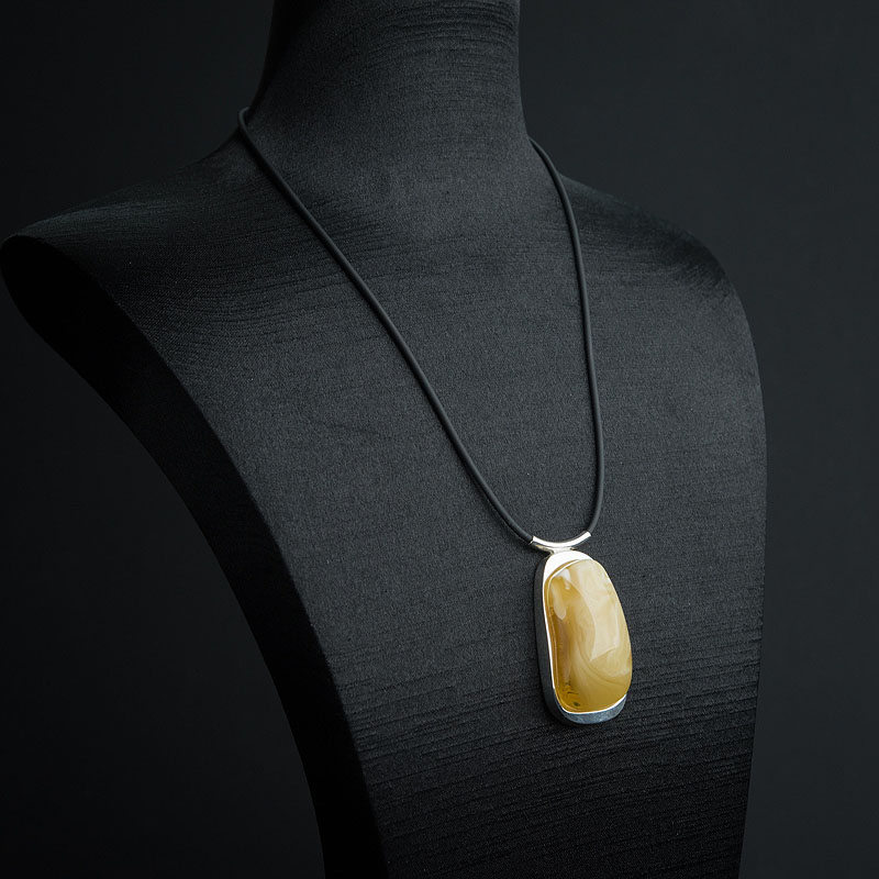 天然银镶带皮白花蜜蜡项链 - 红掌柜