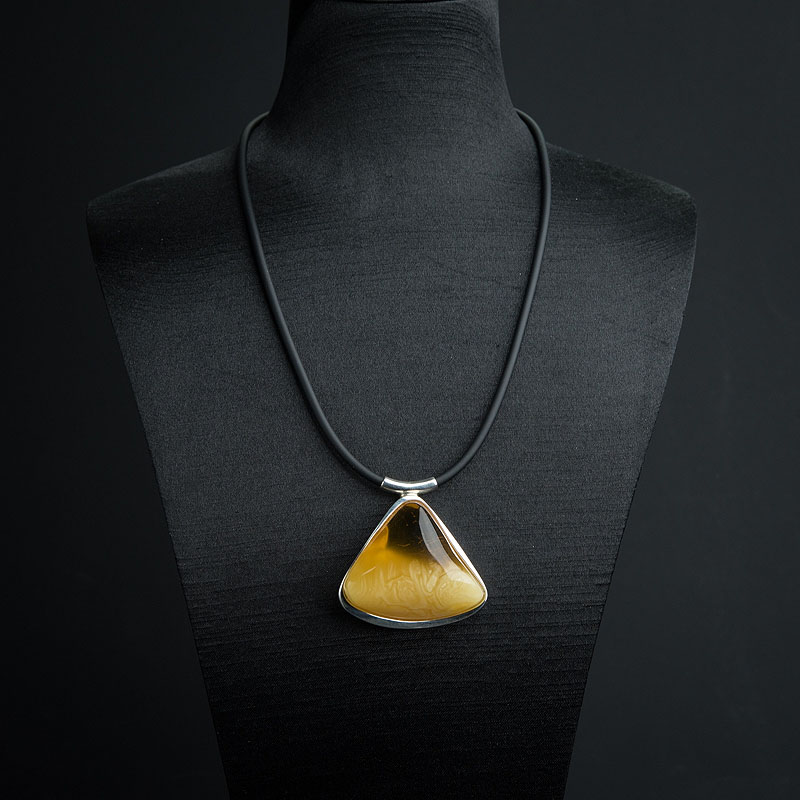 波罗的海天然银镶带皮白花蜜蜡项链 - 红掌柜