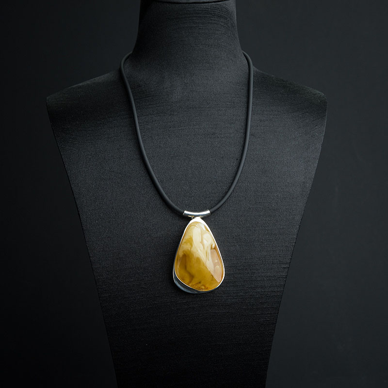 波罗的海天然银镶带皮白花蜜蜡项链 - 红掌柜