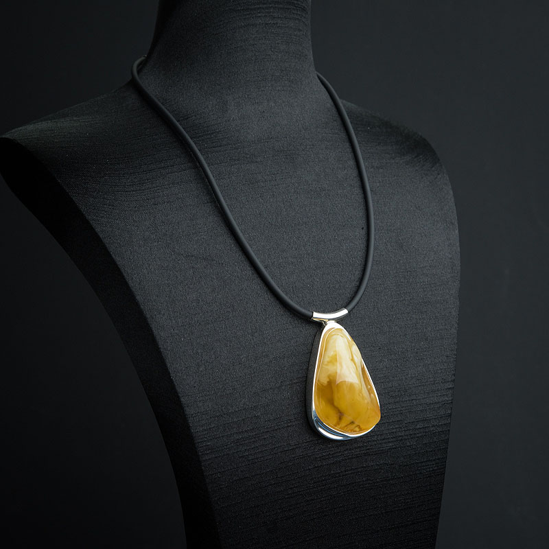 天然银镶带皮白花蜜蜡项链 - 红掌柜