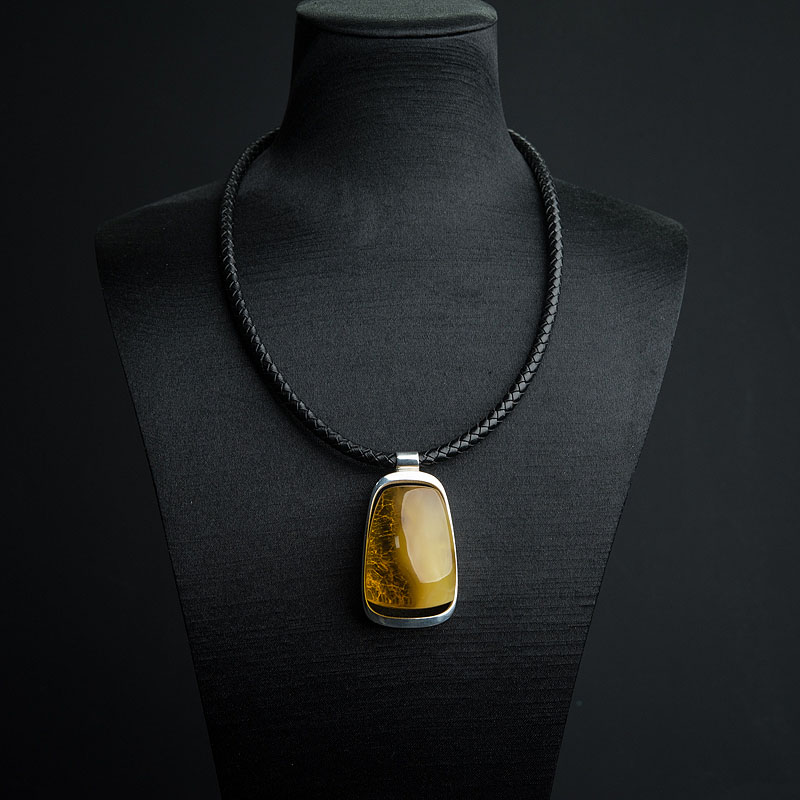 波罗的海天然银镶带皮褐黄金绞蜜项链 - 红掌柜