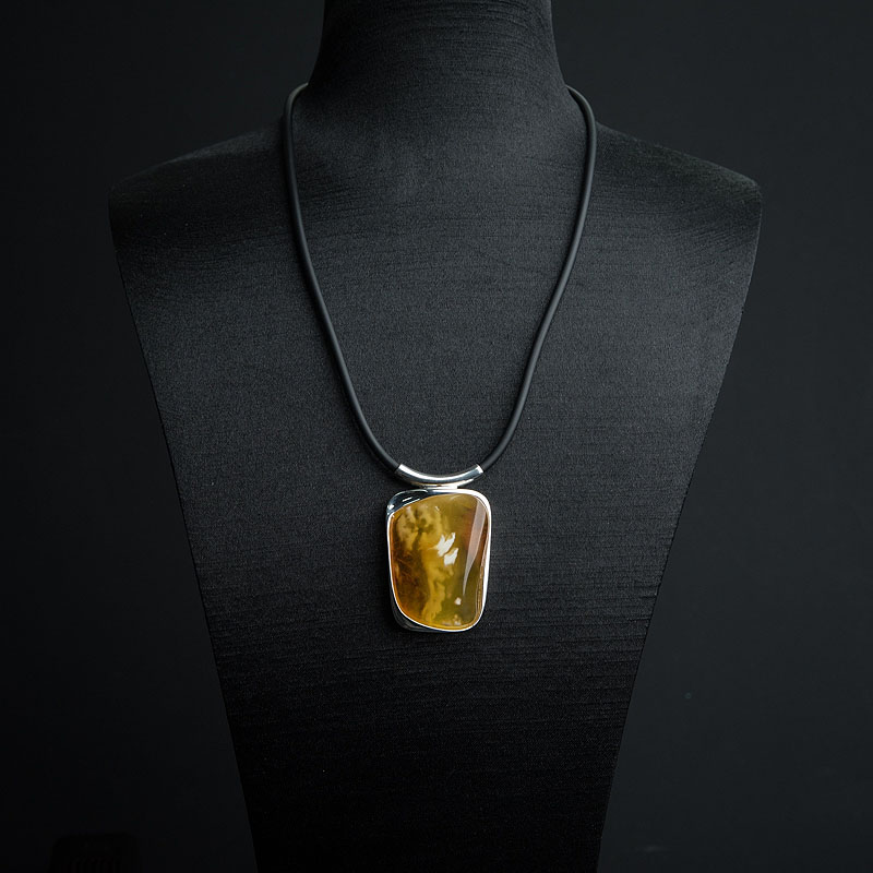 波罗的海天然银镶带皮白花蜜项链 - 红掌柜