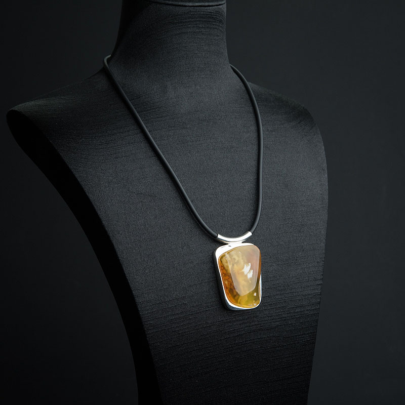 天然银镶带皮白花蜜项链 - 红掌柜