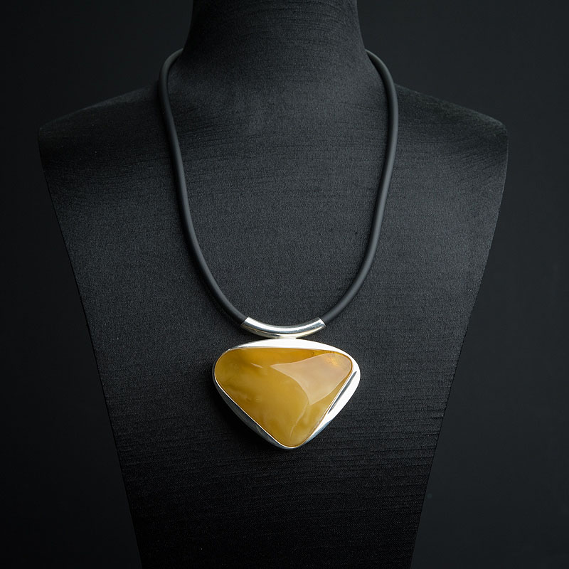 波罗的海天然银镶带皮白花蜜蜡项链 - 红掌柜