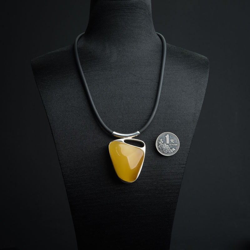 天然带皮褐黄蜜蜡项链 - 红掌柜