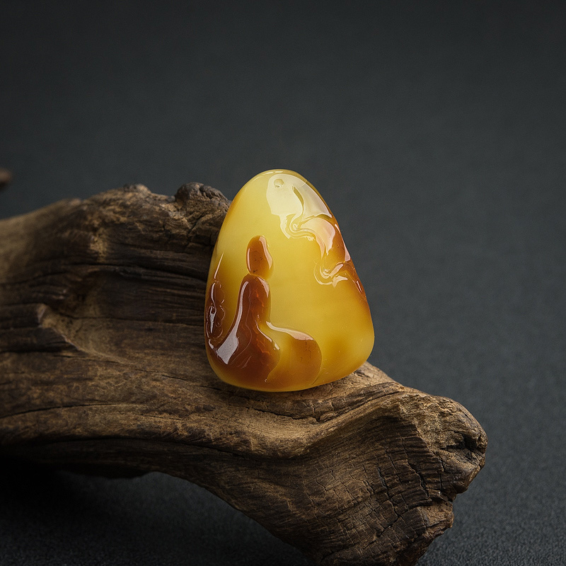 俏色蜜蜡悟道吊坠-红掌柜