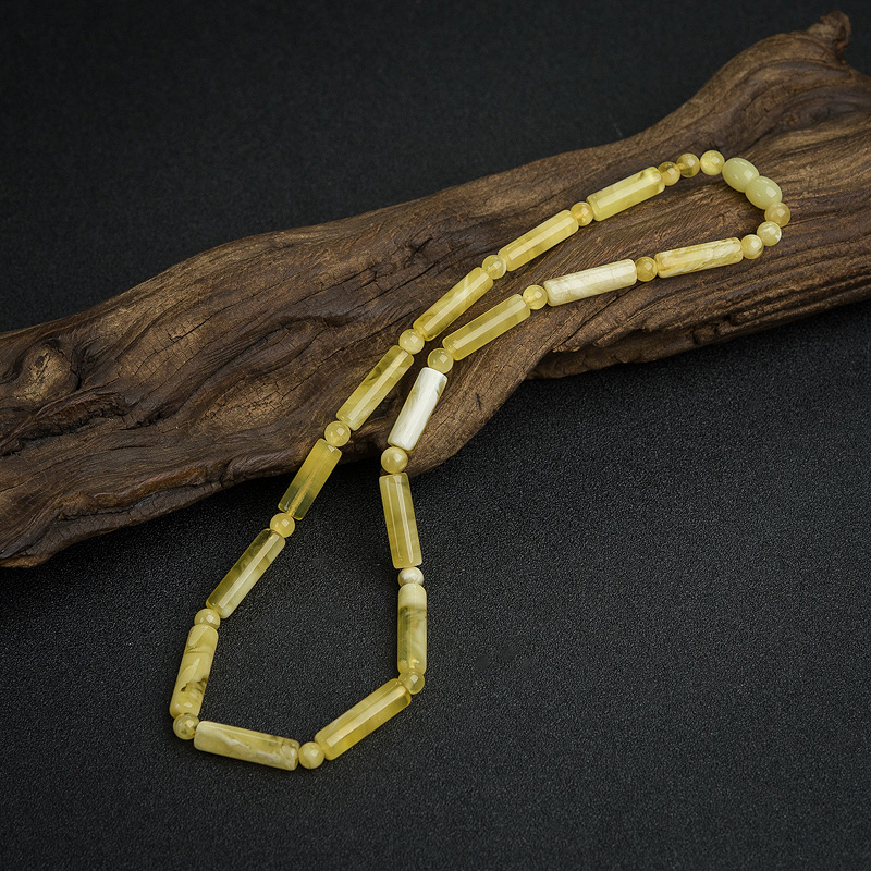 白花蜜蜡桶珠项链-红掌柜