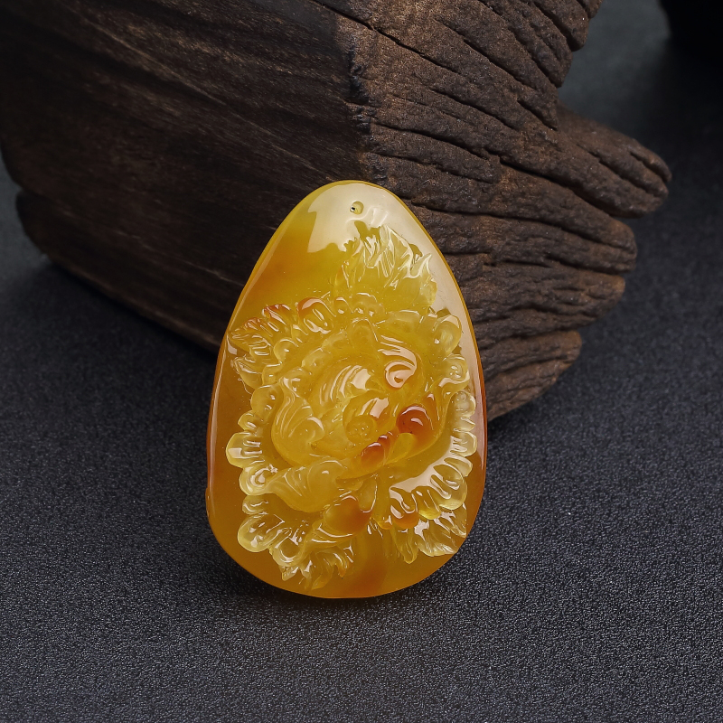 波罗的海天然鸡油黄蜜蜡牡丹花吊坠-红掌柜