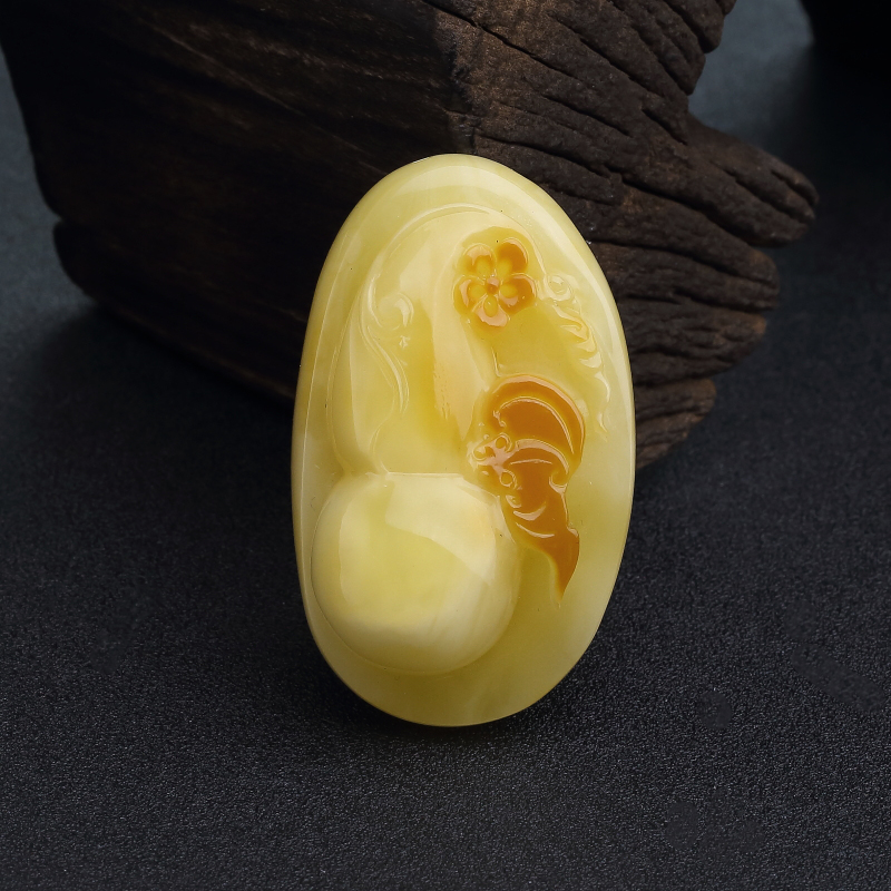 波罗的海天然带皮俏色蜜蜡福禄双全吊坠-红掌柜