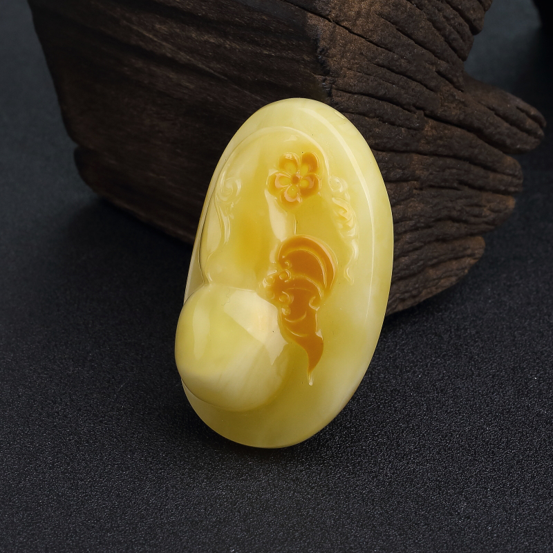 天然带皮俏色蜜蜡福禄双全吊坠-红掌柜