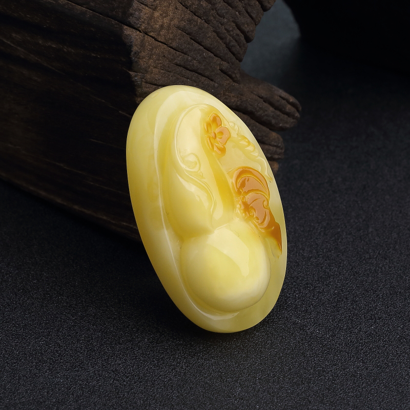 波罗的海带皮俏色蜜蜡福禄双全吊坠-红掌柜