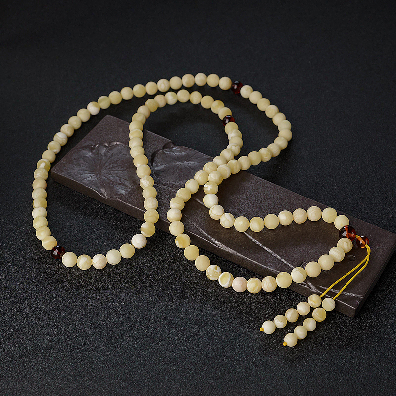 天然白花蜜蜡108佛珠-红掌柜