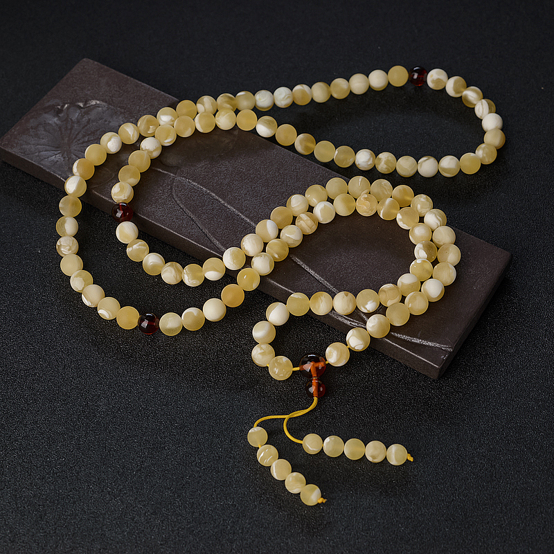 天然白花蜜蜡108佛珠-红掌柜
