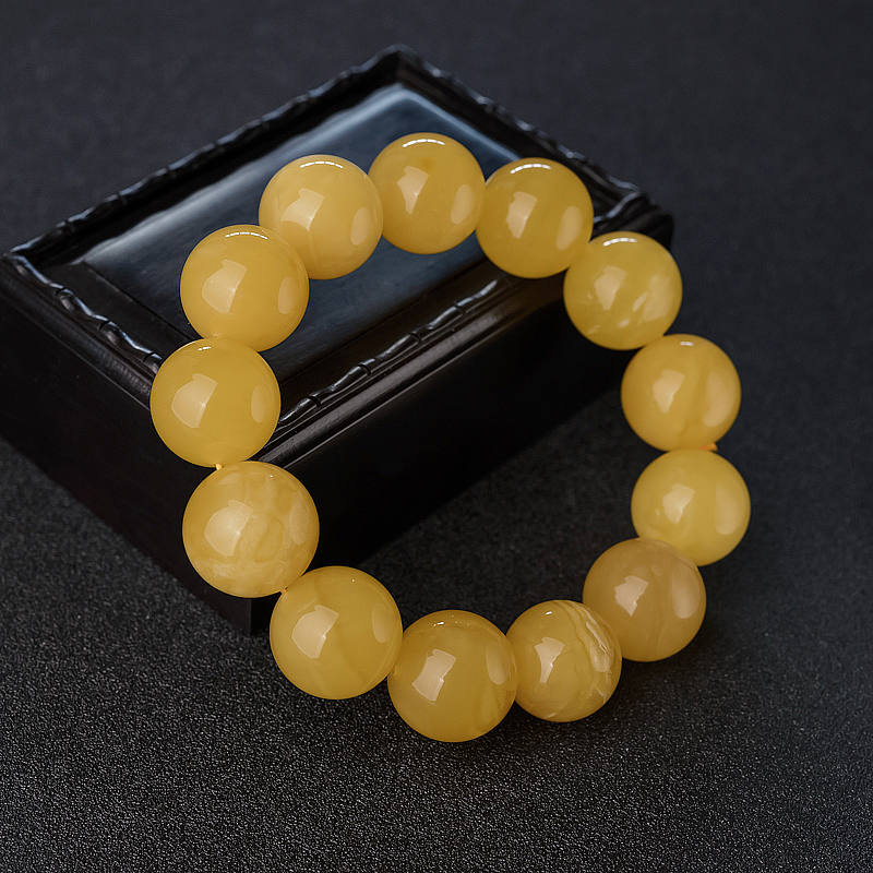 鸡油黄蜜蜡单圈手串-红掌柜