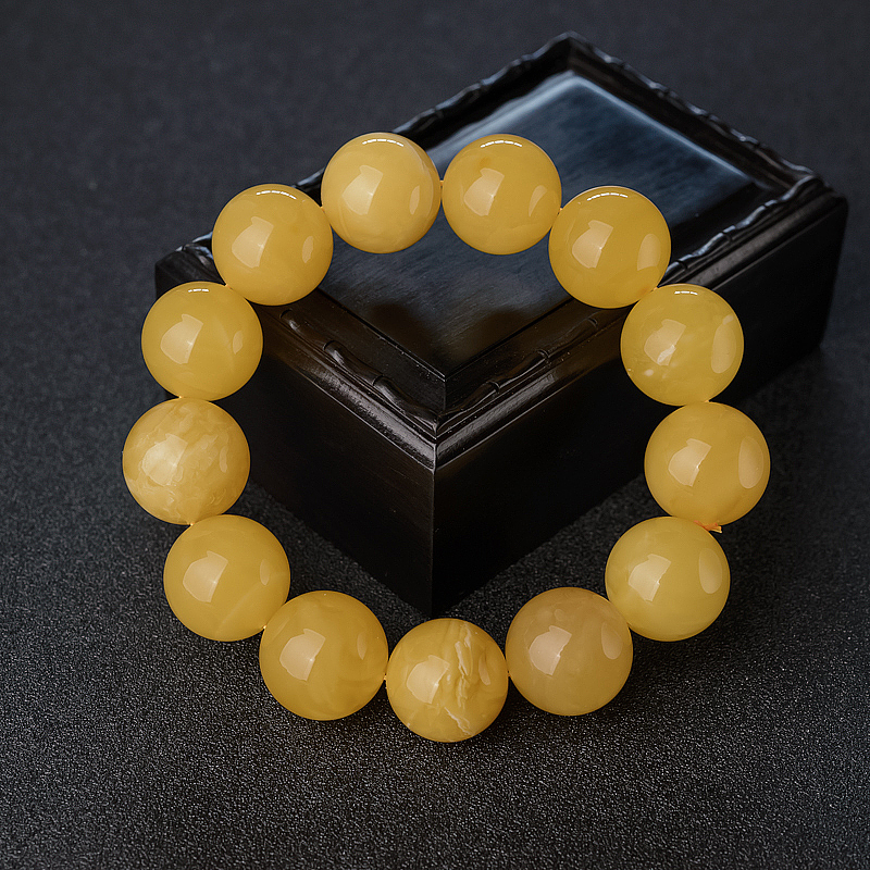 波罗的海鸡油黄蜜蜡单圈手串-红掌柜