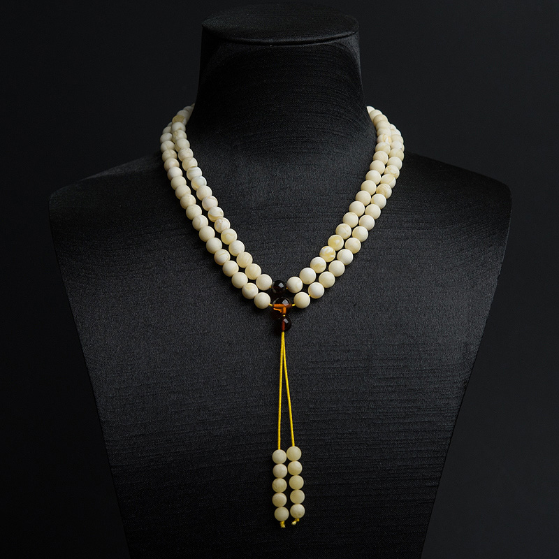 6.5mm白花蜜蜡108佛珠-红掌柜