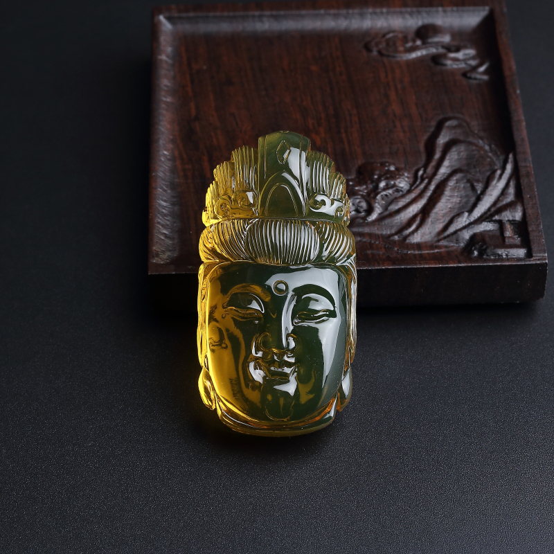 高蓝净水墨西哥蓝珀观音吊坠-红掌柜