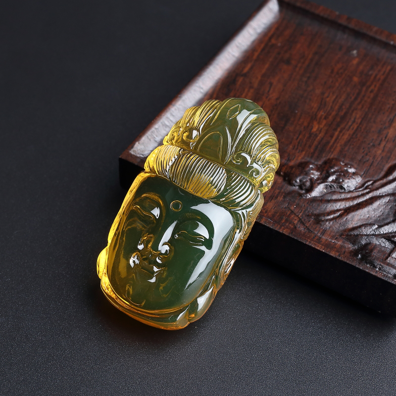 高蓝净水蓝珀观音吊坠-红掌柜