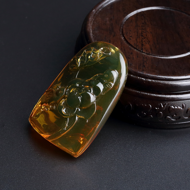 高蓝墨西哥蓝珀花鸟吊坠-红掌柜