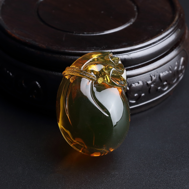 高蓝净水墨西哥蓝珀福袋吊坠-红掌柜