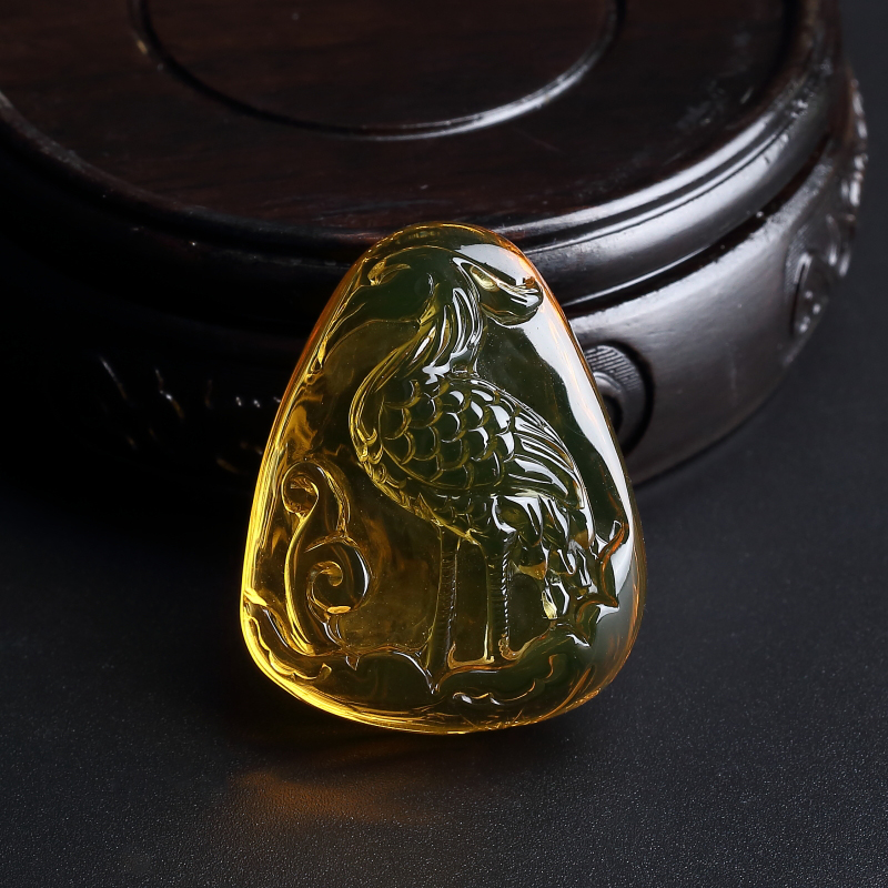 高蓝净水墨西哥蓝珀鹤利年年吊坠-红掌柜