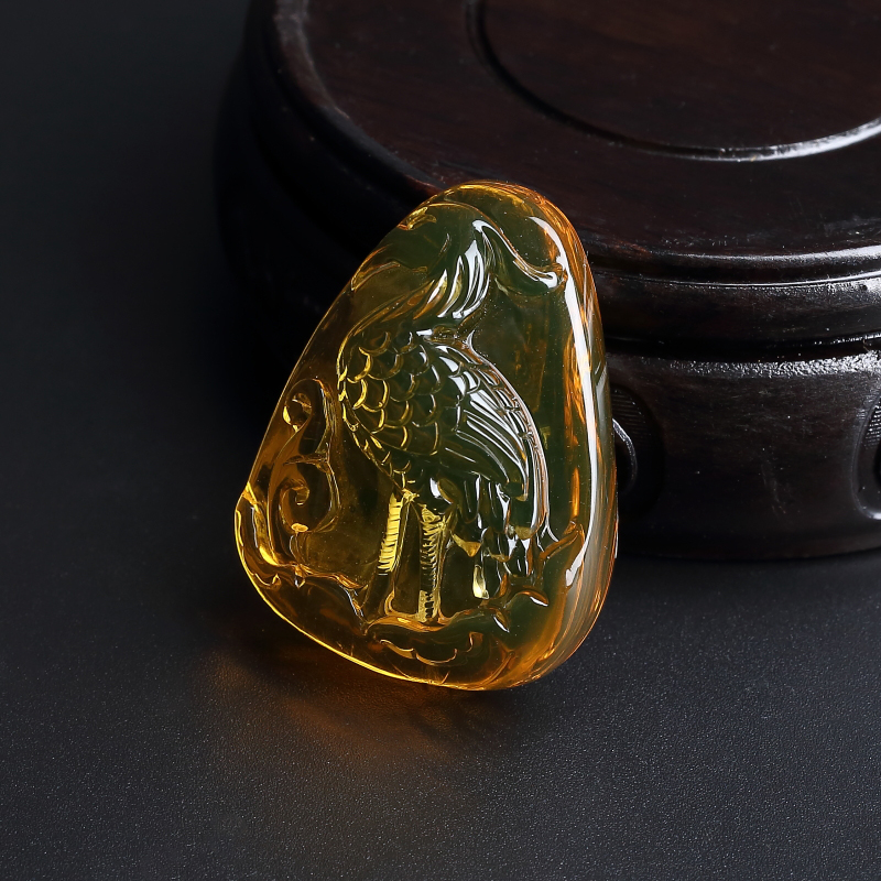 高蓝净水蓝珀鹤利年年吊坠-红掌柜