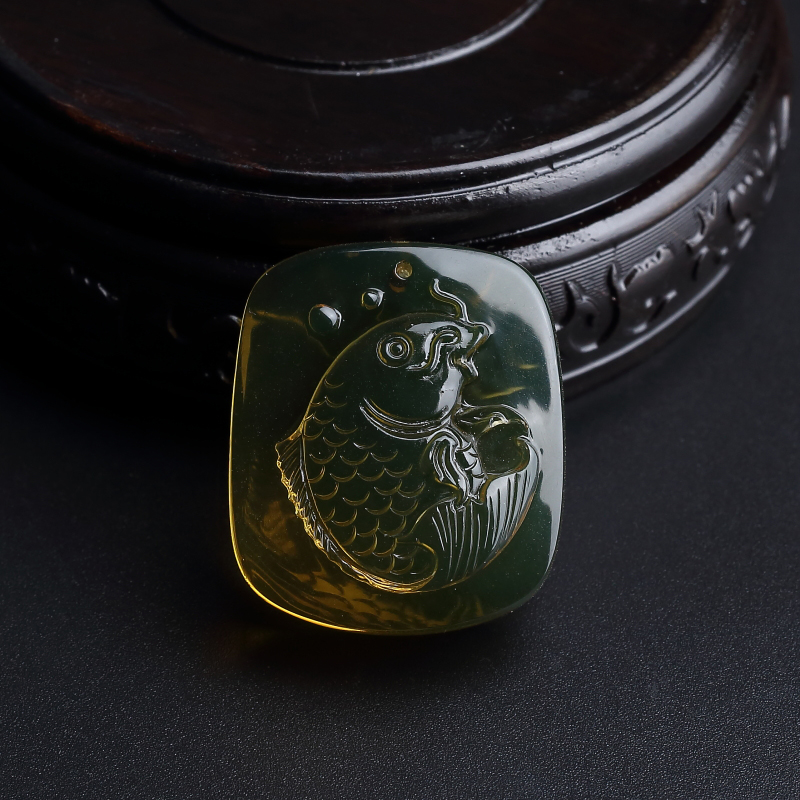 高蓝净水墨西哥蓝珀鲤鱼吊坠-红掌柜