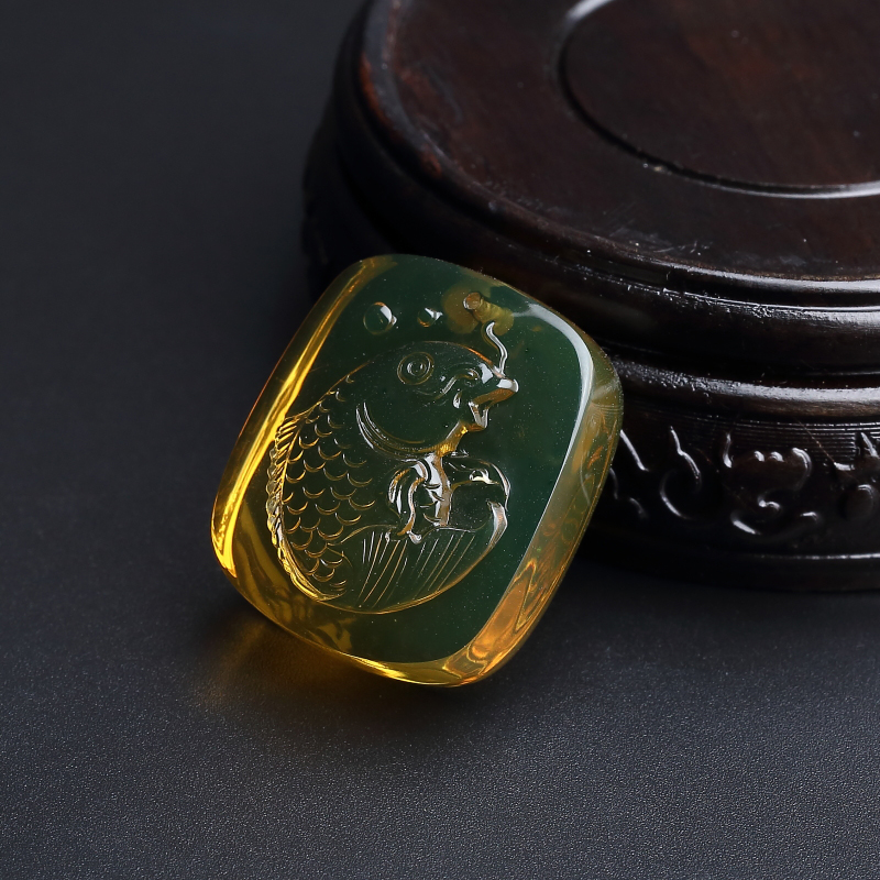 高蓝墨西哥蓝珀鲤鱼吊坠-红掌柜