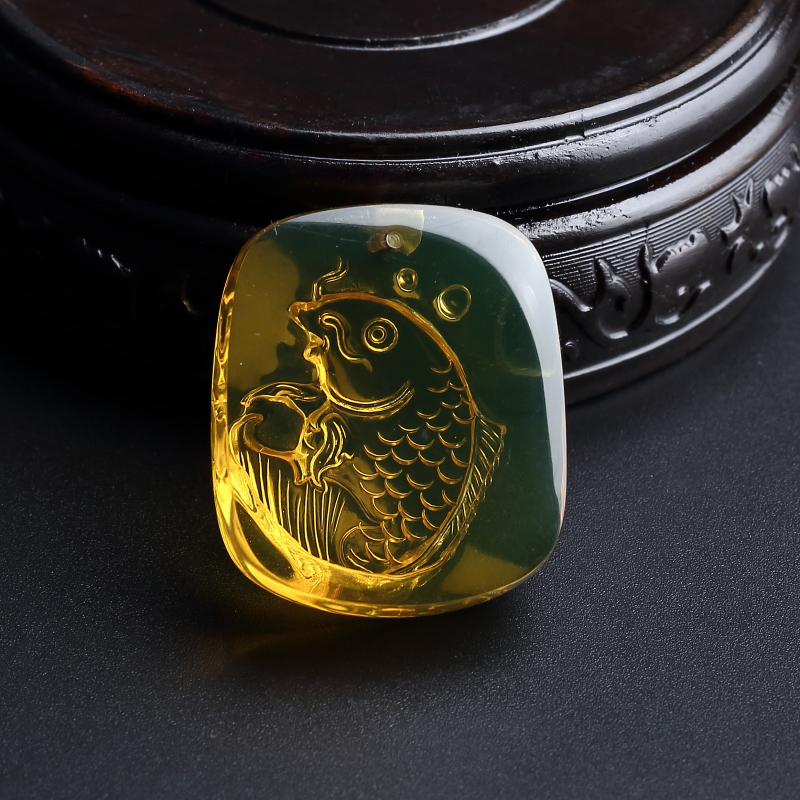 高蓝净水蓝珀鲤鱼吊坠-红掌柜