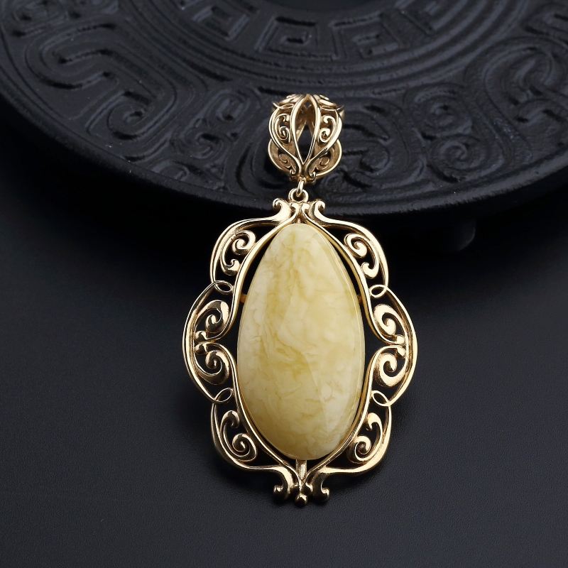 银镀金镶波罗的海天然满蜜黄白蜜蜡吊坠-红掌柜