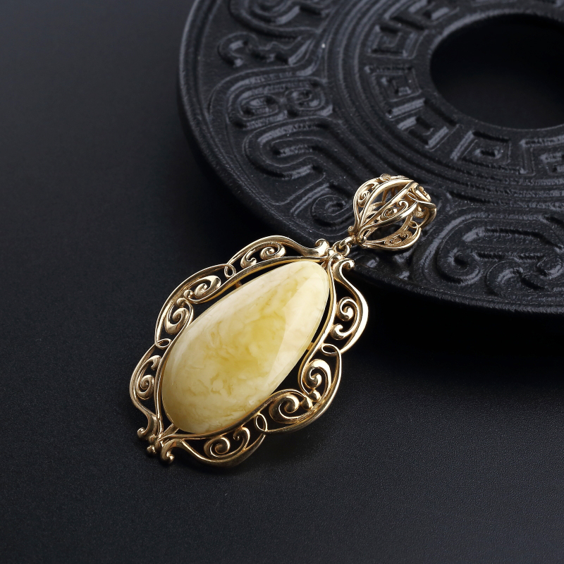 银镀金镶天然满蜜黄白蜜蜡吊坠-红掌柜