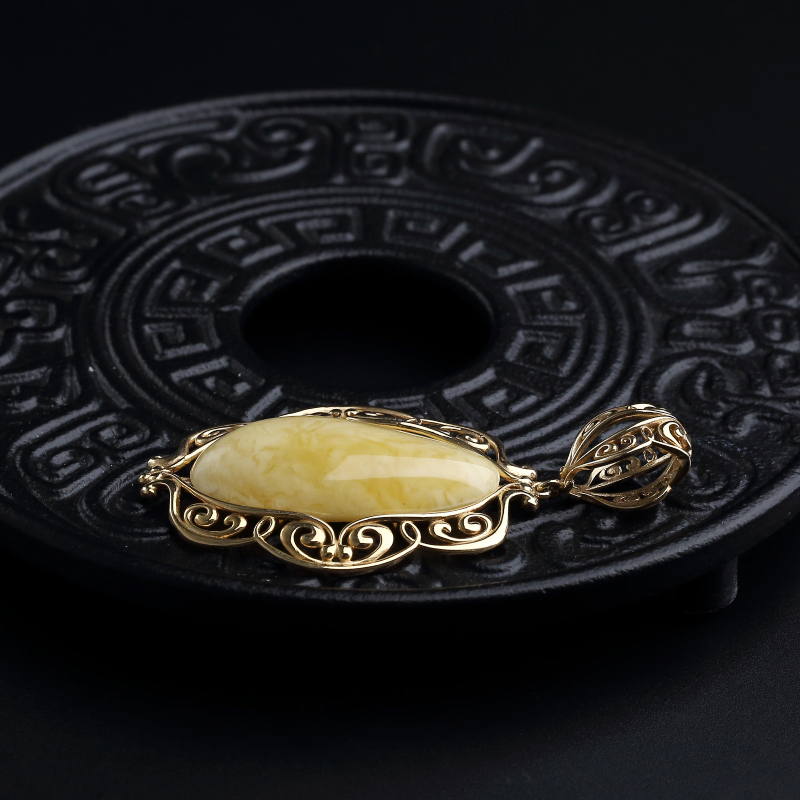 银镀金镶波罗的海天然黄白蜜蜡吊坠-红掌柜