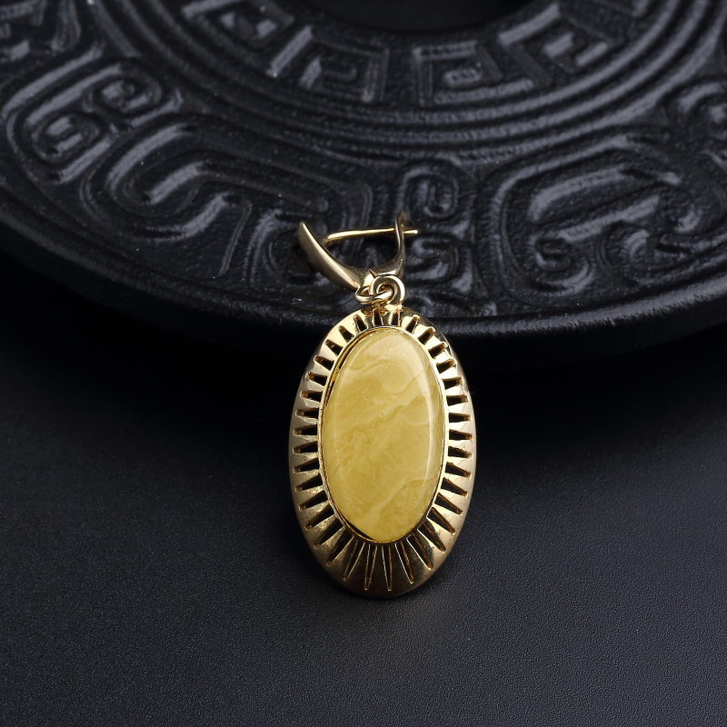 银镀金镶波罗的海天然鸡油黄蜜蜡吊坠-红掌柜