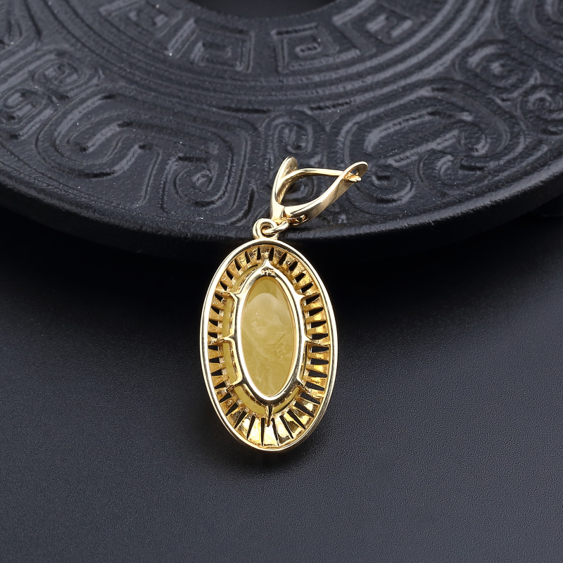 银镀金镶波罗的海鸡油黄蜜蜡吊坠-红掌柜