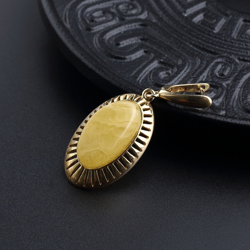 银镀金镶天然鸡油黄蜜蜡吊坠-红掌柜