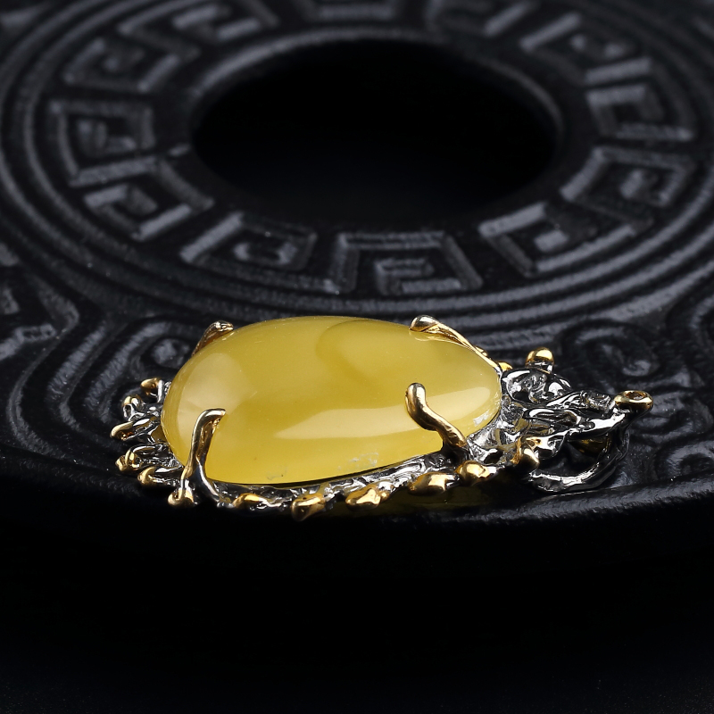 银镀金镶波罗的海天然蜜蜡吊坠-红掌柜