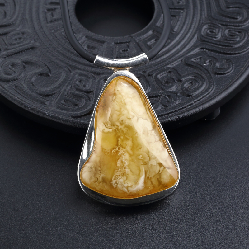 银镀金镶波罗的海天然黄白蜜蜜蜡吊坠-红掌柜