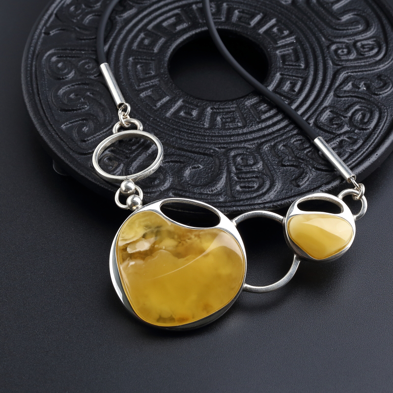 银镀金镶波罗的海天然鸡油黄蜜蜡吊坠-红掌柜