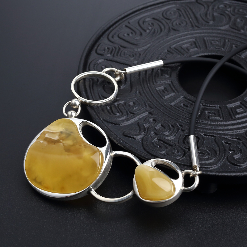 银镀金镶天然鸡油黄蜜蜡吊坠-红掌柜