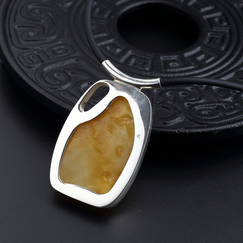 银镀金镶波罗的海鸡油黄蜜蜡吊坠-红掌柜