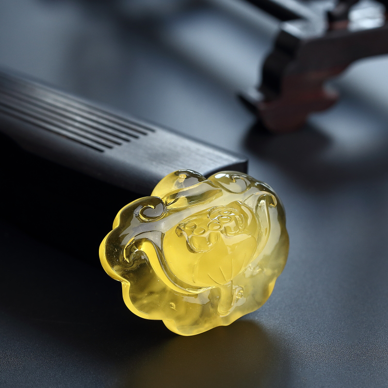 天然金包蜜蜜蜡莲花吊坠-红掌柜