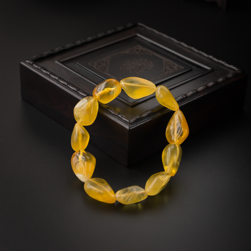 天然金包蜜鸡油黄蜜蜡随形手串 - 红掌柜