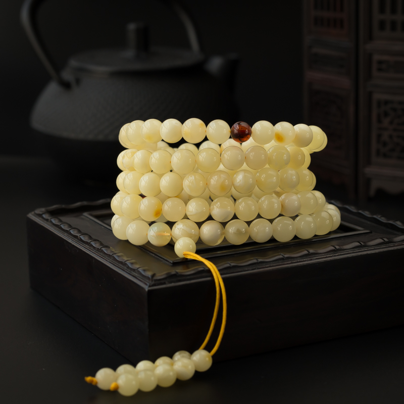 波罗的海天然白花蜜佛珠手串 - 红掌柜