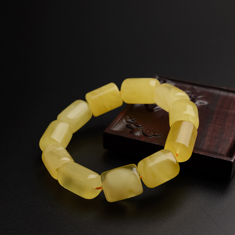 天然柠檬黄蜜蜡桶珠手串 - 红掌柜