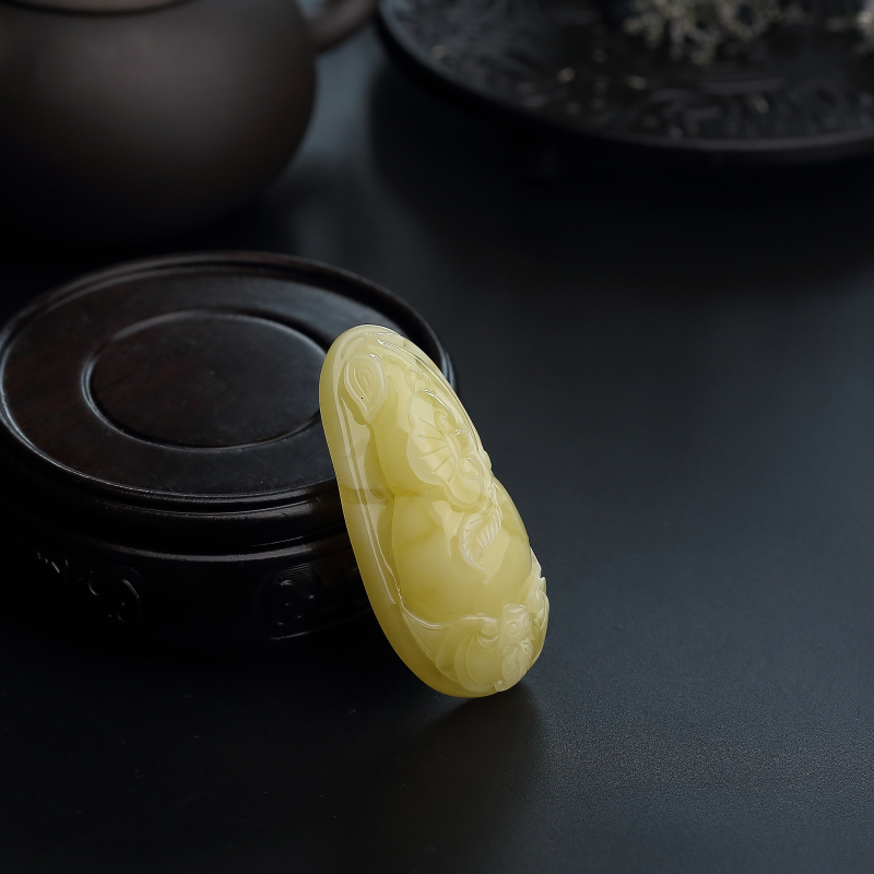 天然柠檬黄蜜蜡福瓜吊坠-红掌柜