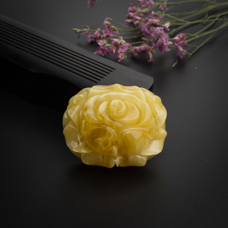 满蜜糖色蜜蜡玫瑰花吊坠-红掌柜